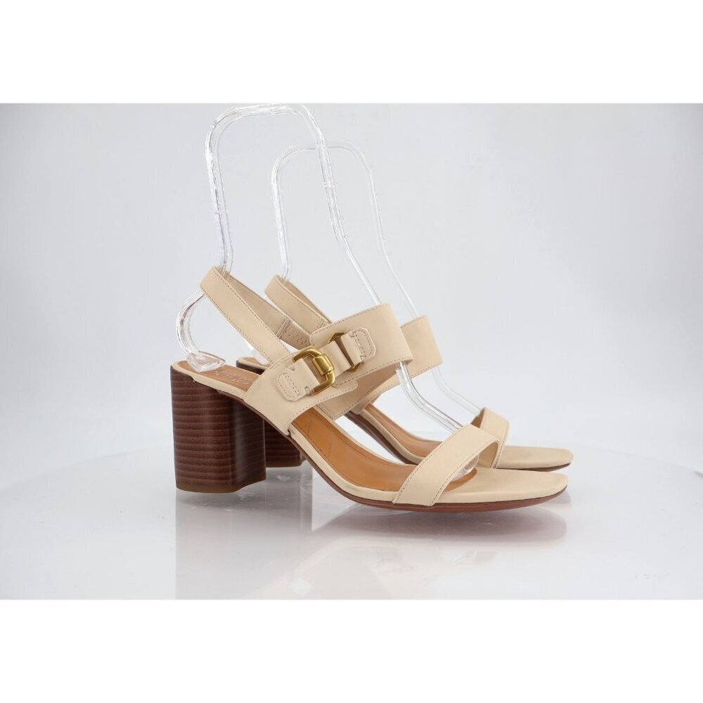 Franco Sarto Women's Omyrah Block Heel Sandals Ivory Brown Size 11M Vegan